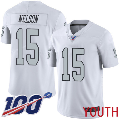 Oakland Raiders Limited White Youth J J Nelson Jersey NFL Football 15 100th Season Rush Vapor Jersey
